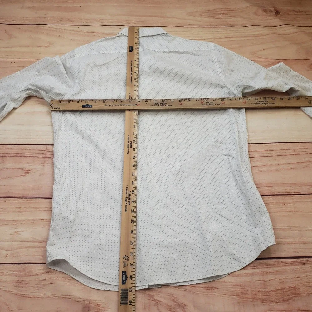Banana Republic Shirt Mens L 16 White Blue Slim Fit Non-Iron‎ Dress Micro Dot *